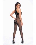 Combinaison zippée Ego F315 tulle floqué, lingerie par Noir HandMade