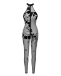 Combinaison zippée Ego F315 tulle floqué, lingerie par Noir HandMade