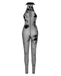Combinaison zippée Ego F315 tulle floqué, lingerie par Noir HandMade