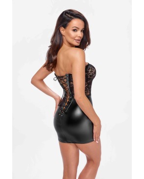 Mini robe corset Solace F300 wetlook et dentelle, lingerie par Noir HandMade