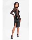 Robe moulante Sublime F310 wetlook et tulle floqué, lingerie par Noir HandMade