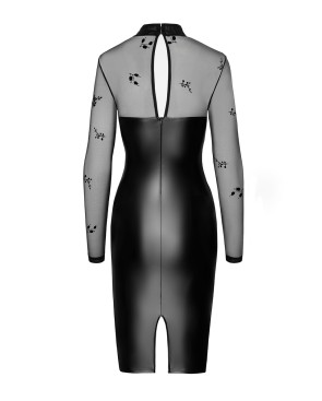 Robe moulante Sublime F310 wetlook et tulle floqué