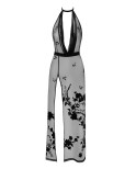 Robe longue dos nu Divinity F312 tulle floqué, lingerie par Noir Handmade