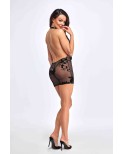 Mini robe dos nu Mythos F313 tulle floqué, lingerie par Noir HandMade