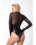 Body Edge zippé avec anneaux F321 wetlook et tulle, lingerie par Noir HandMade