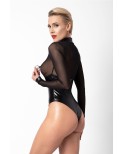 Body Edge zippé avec anneaux F321 wetlook et tulle, lingerie par Noir HandMade