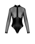 Body Edge zippé avec anneaux F321 wetlook et tulle, lingerie par Noir HandMade
