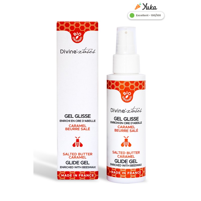 Lubrifiant Bio caramel beurre salé Comestible Aloé et Cire d'abeille - 100ml par Divinexstases