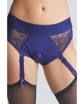 Harnais lingerie ouverte Diva (bleu) pour Gode, S-XXL par Strap On Me