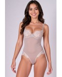 Body gris pâle tulle et dentelle Zovel - lingerie par Passion