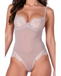 Body gris pâle tulle et dentelle Zovel - lingerie par Passion