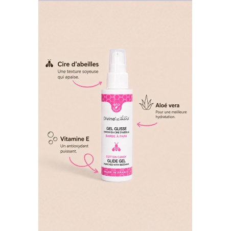 Lubrifiant Bio Barbe à papa Comestible Aloé et Cire d'abeille - 100ml - par Divinexstases
