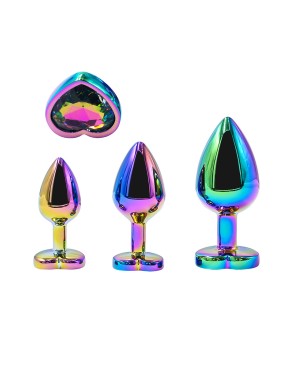 3 plugs coeur Crystal Heart métal arc-en-ciel - DIK