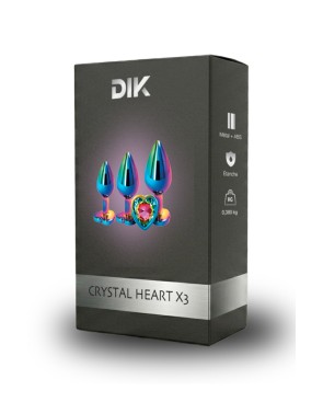 3 plugs coeur Crystal Heart métal arc-en-ciel - par DIK
