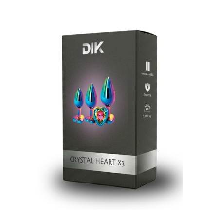 3 plugs coeur Crystal Heart métal arc-en-ciel - par DIK