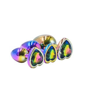 3 plugs coeur Crystal Heart métal arc-en-ciel - DIK