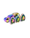 3 plugs coeur Crystal Heart métal arc-en-ciel - par DIK