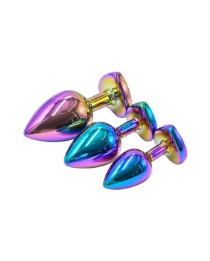3 plugs coeur Crystal Heart métal arc-en-ciel - DIK