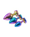 3 plugs coeur Crystal Heart métal arc-en-ciel - par DIK