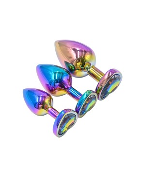 3 plugs coeur Crystal Heart métal arc-en-ciel - DIK