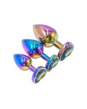 3 plugs coeur Crystal Heart métal arc-en-ciel - par DIK